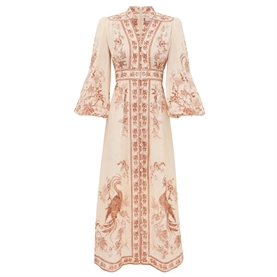 Zimmermann Indra Plunge Midi Kjole, Cream Tan Floral